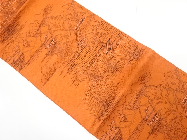 田舎風景模様織り出し　名古屋帯